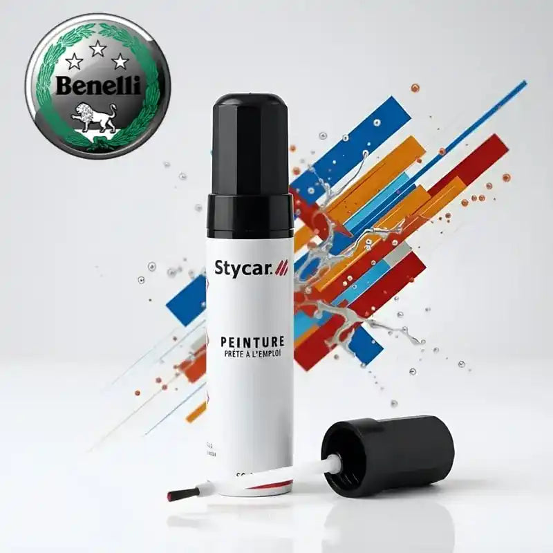 Gamme complète de stylos retouche peinture moto Stycar pour Benelli : teintes d'origine constructeur disponibles pour tous les modèles listés.