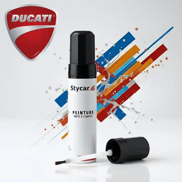 Gamme complète de stylos retouche peinture moto Stycar pour Ducati : teintes d'origine constructeur disponibles pour tous les modèles listés.