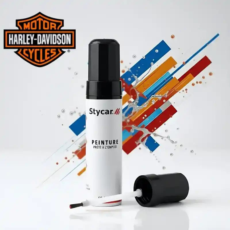 Gamme complète de stylos retouche peinture moto Stycar pour Harley-Davidson : teintes d'origine constructeur disponibles pour tous les modèles listés.