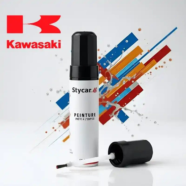 Gamme complète de stylos retouche peinture moto Stycar pour Kawasaki : teintes d'origine constructeur disponibles pour tous les modèles listés.