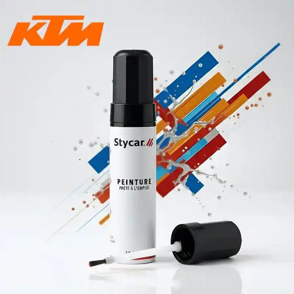 Gamme complète de stylos retouche peinture moto Stycar pour KTM : teintes d'origine constructeur disponibles pour tous les modèles listés.