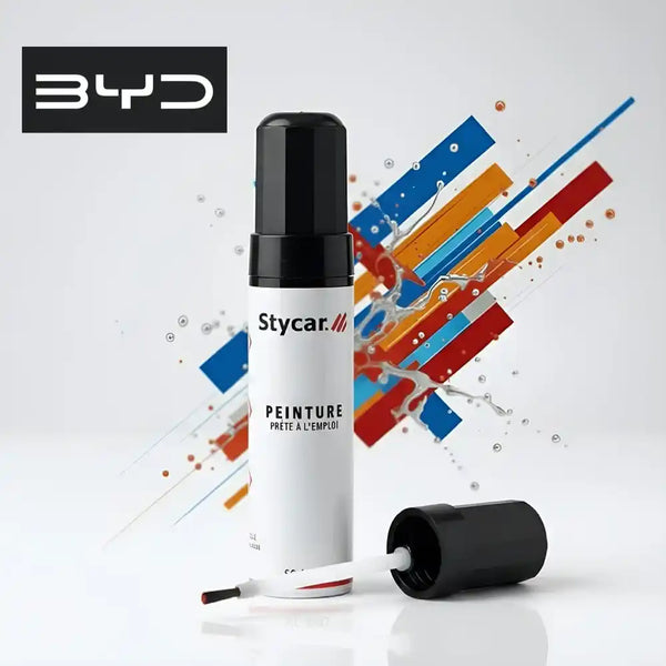 Stylo retouche peinture BYD Stycar teinte d'origine pour effacer rayures et éclats carrosserie (Choix par code couleur).