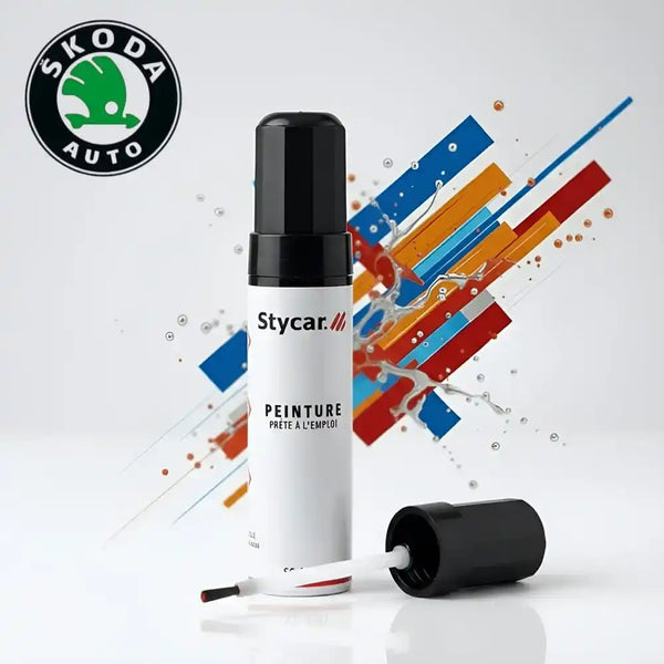 Stylo retouche peinture Skoda Stycar teinte d'origine pour effacer rayures et éclats carrosserie (Choix par code couleur).