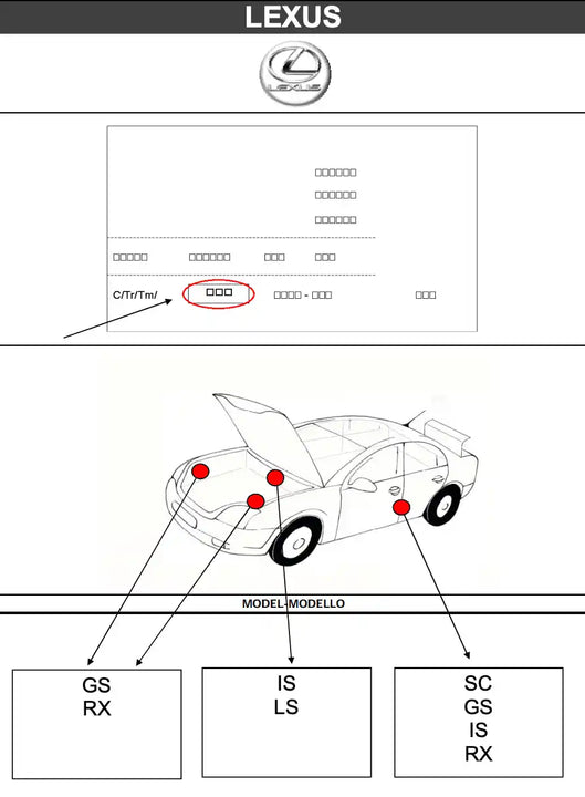 Schéma emplacement code couleur peinture pour Lexus - Stycar